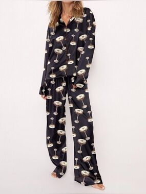 SHESHOW PJ Set XXL Button Up Loungewear Long Sleeve Sleepwear Espresso Black